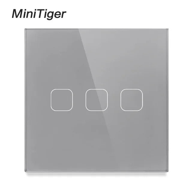 Touch Switch EU/UK Standard White Crystal Glass Panel Touch Switch, AC220V,1 Gang 1 Way, EU Light Wall Touch Screen Switch