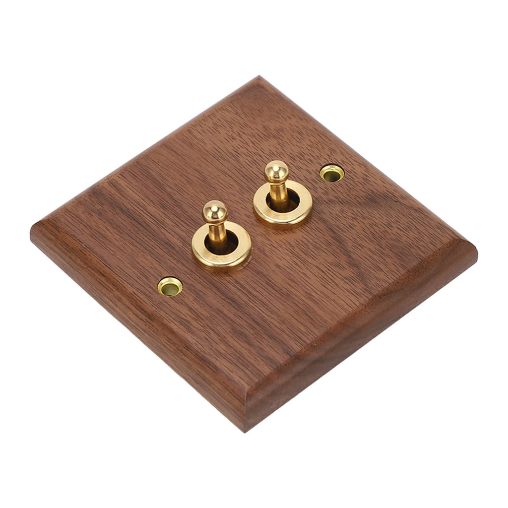 250V Single or Double Toggle Switch Retro Walnut Wood Wall Mount Panel with Brass Screw 50HZ