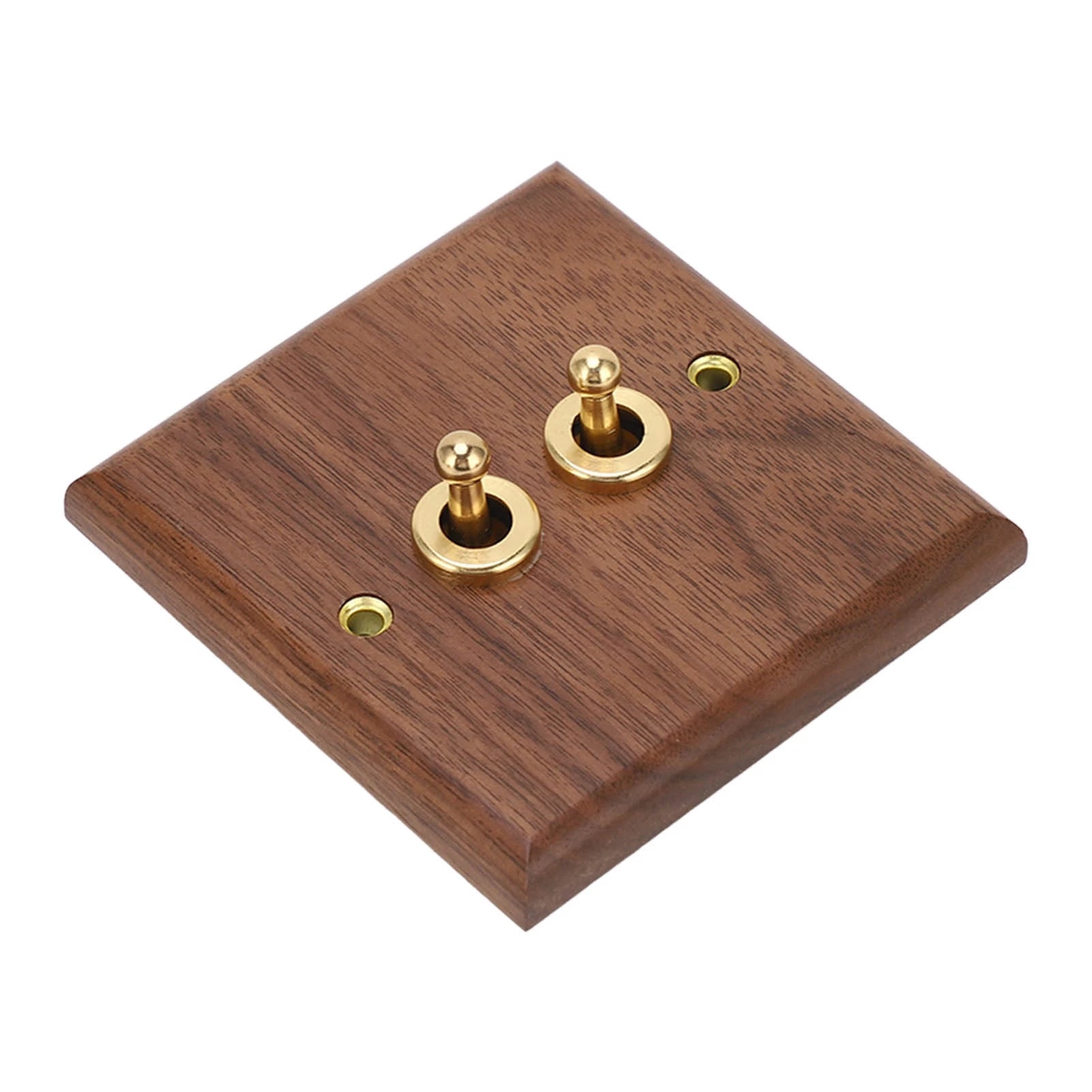 250V Single or Double Toggle Switch Retro Walnut Wood Wall Mount Panel with Brass Screw 50HZ