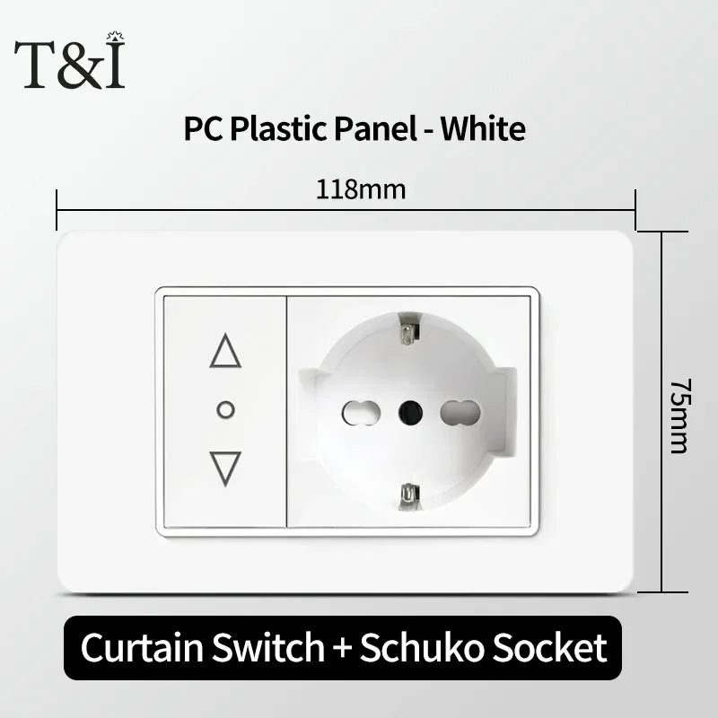 118 PC Plastic Panel Socket USB Type-C 20W Fast Charging Italy Chile Smart Wall Outlet Plug White Light Switch Home Office