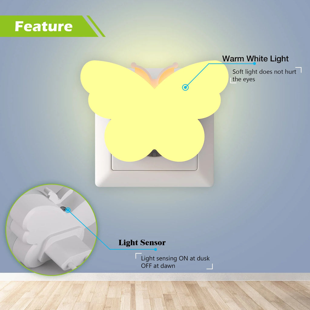 Butterfly Shape Night Lights LED Light Sensor Night Lights Plug in Auto on/Off for Kids Bedroom Stair Hallway Bedhead Night Lamp