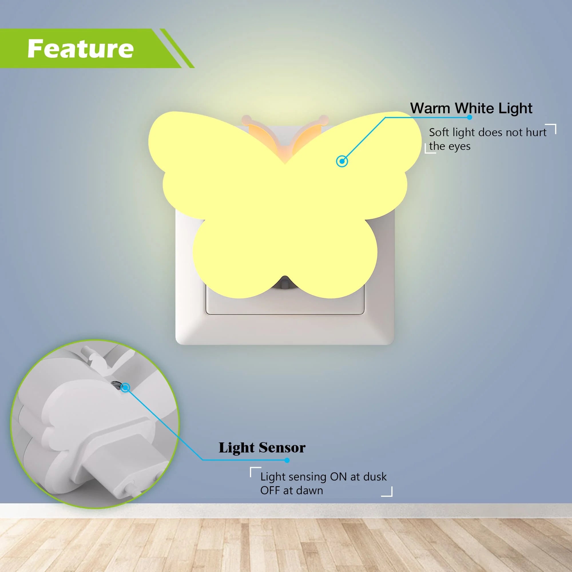 Butterfly Shape Night Lights LED Light Sensor Night Lights Plug in Auto on/Off for Kids Bedroom Stair Hallway Bedhead Night Lamp