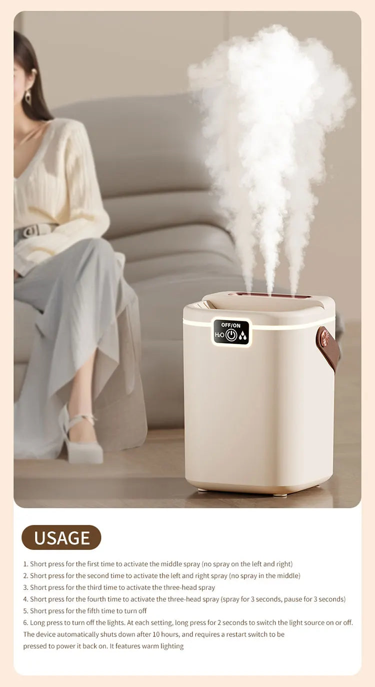 TINSOL 2L Large-Capacity Humidifier with Triple Nozzles and Night Light, Type-C Port, Air Purifier for Bedrooms and Living Rooms