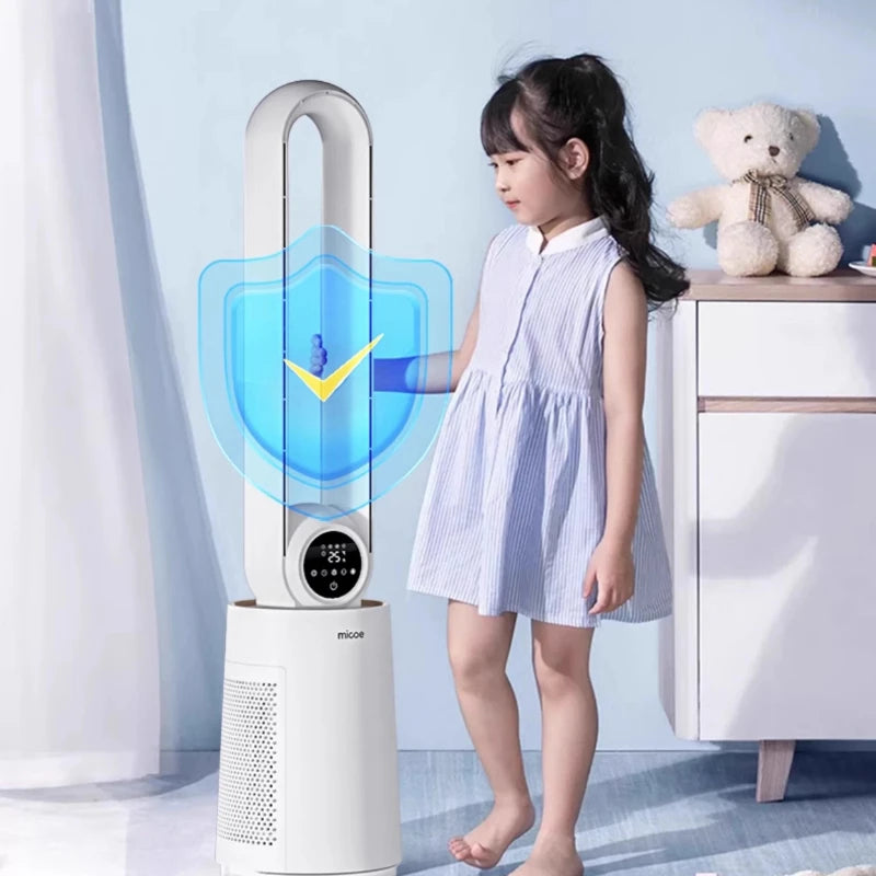 ‌Smart Bladeless Tower Fan‌-AI Climate Control with 3 Airflow Modes 24H Schedule & Ultra-Quiet Operation Baby-Safe AC Companion