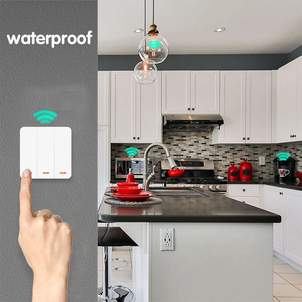 433MHz Smart Light Switch AC 110V 220V Receiver and 1/2/3Gang 86 Wireless Push Button Switch Transmit 50m for Home Improvement