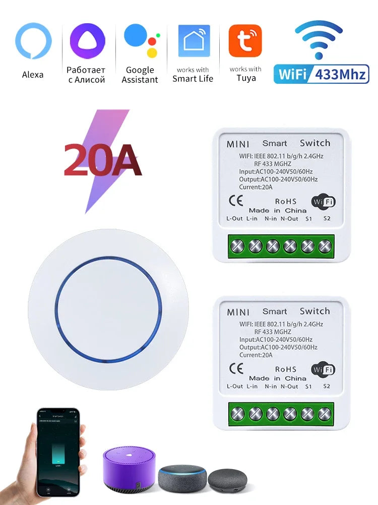 Tuya WiFi Smart Switch RF433Mhz App Remote Control Home Smart Life Wall Light Switch 110V 220V Work With Alexa Google Home Alice