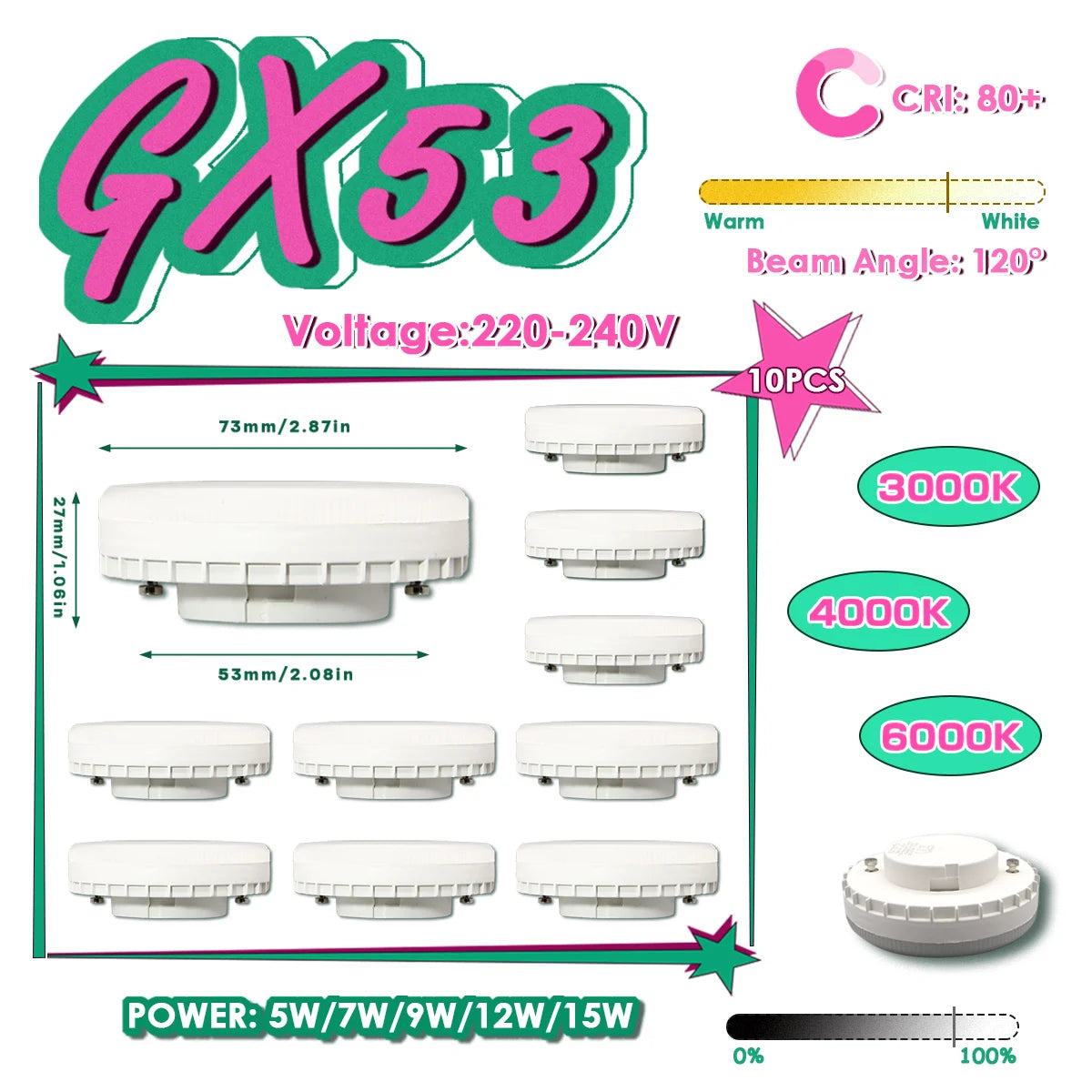 1-20pcs Hight Quality LED GX53 Bulb Spot Light 5W-15W 220V Reflector 50W Equivalent 3000K 4000K 6000K Retrofit The Fittings