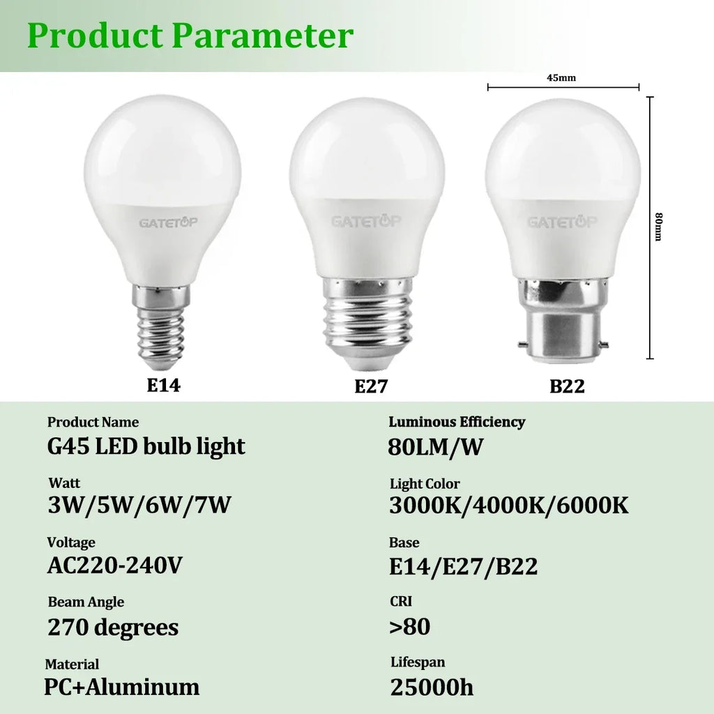 12Pack Lámpara Led Bulb E14 E27 B22 Energy Saving Globe Bulb Lamp 220V 3W 5W 6W 7W Led Warm Cold Light for Living Room Bedroom