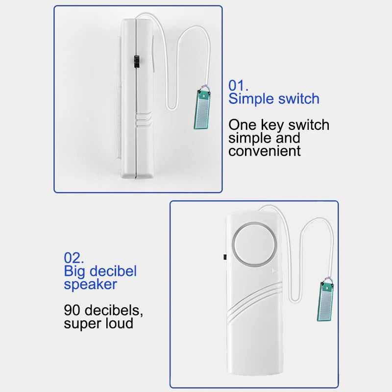 Water Leak Detector Instant 90dB Alarm Flood Sensor 1M Cable Audio Alert Battery Powered for Pipe / Floor / Kitchen / Bathroom