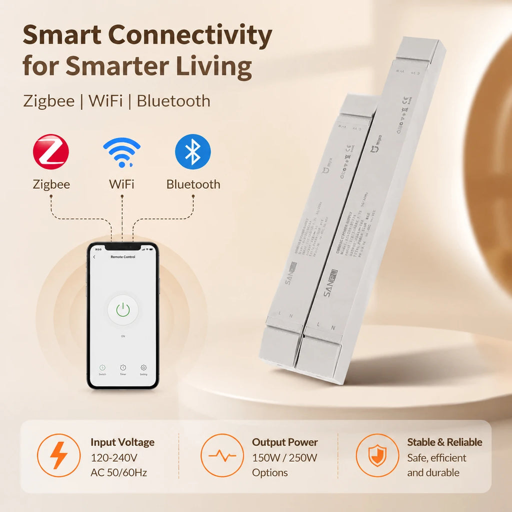 Tuya Zigbee Bluetooth Wifi Smart CCT Dimming Driver LED Strip Transformer, 24V 150W/250W Tunable White LED Switching Power Suppl
