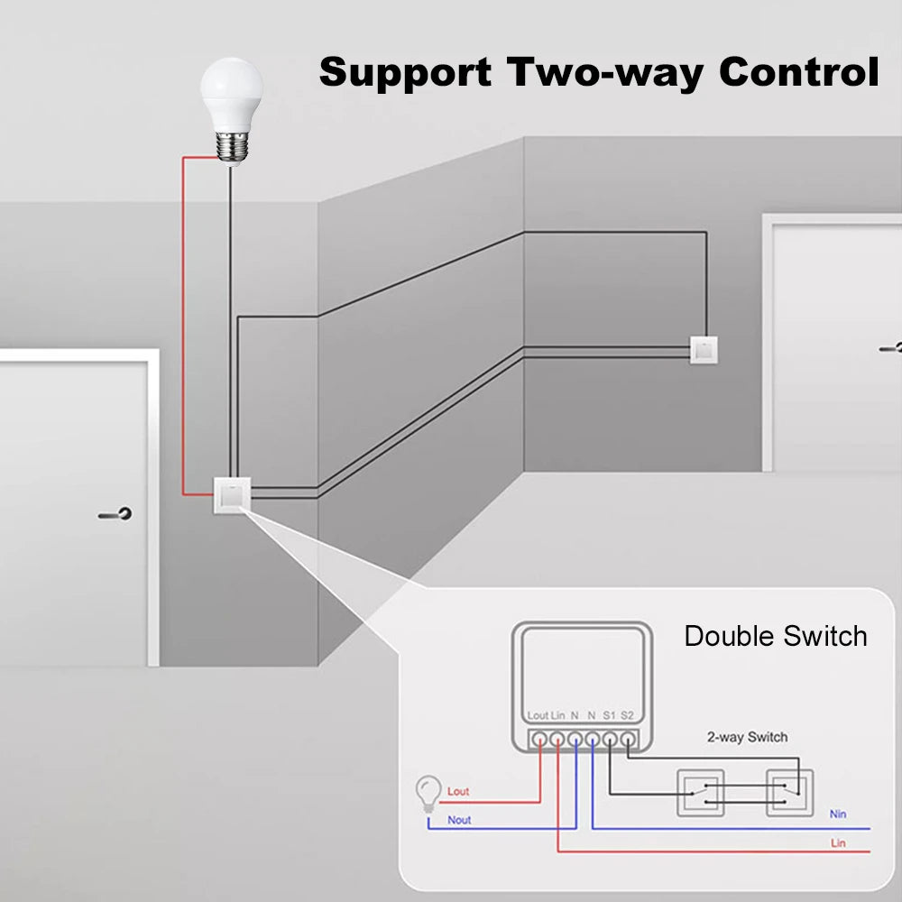 Smart ZigBee3.0 Light Switch Module 16A MiNi DIY Breaker Switch Supports 2 Way Control App Remote Control for Alexa Google Home