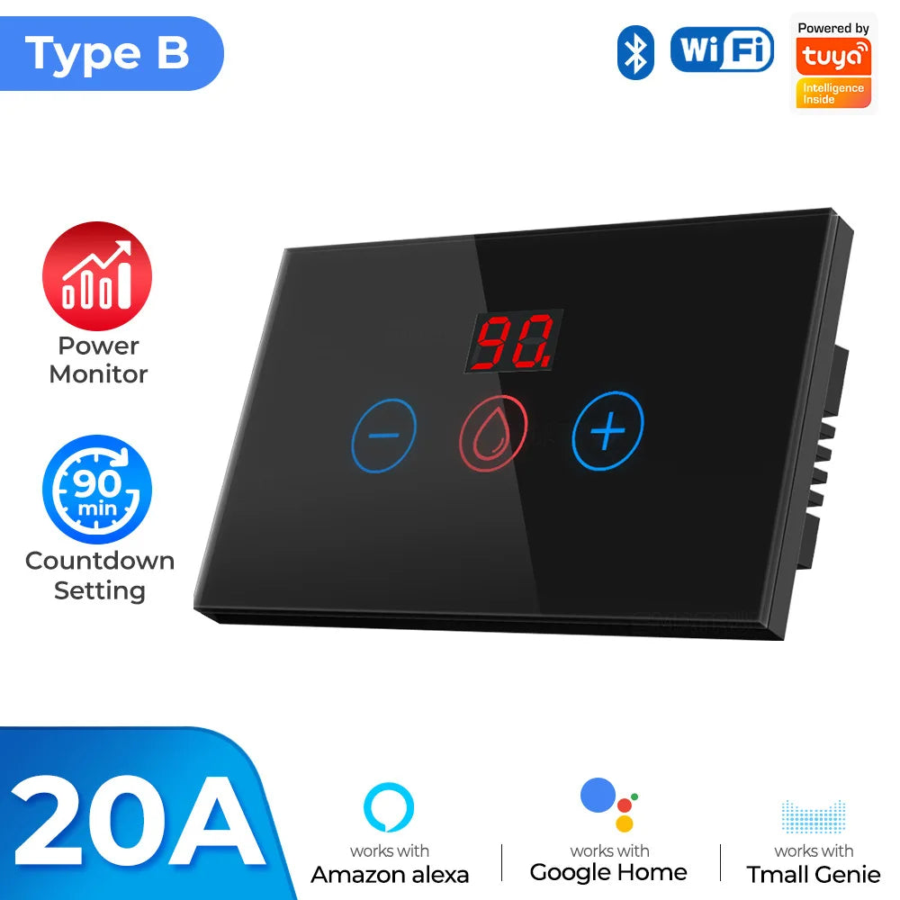Tuya EU US WiFi/zigbee Smart Water Heater Boiler Switch With Power Monitor Smart Life Control Works With Alexa Alice Google Home