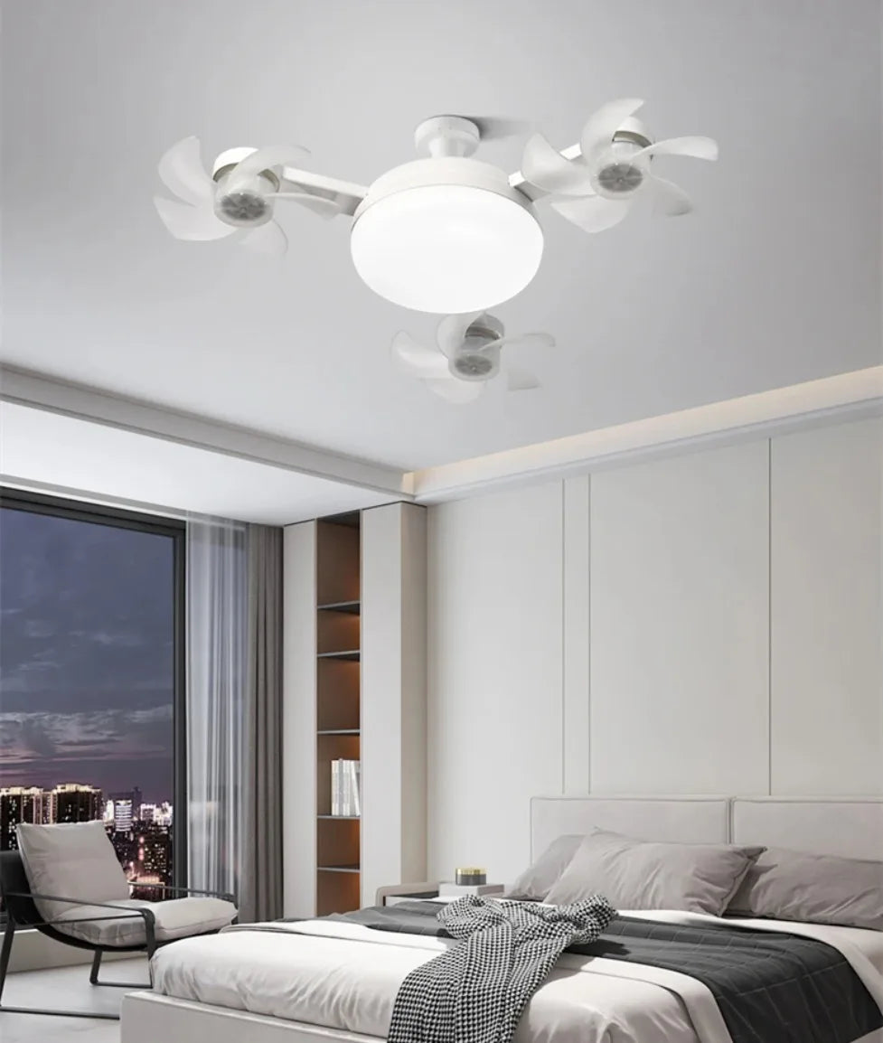 3/4 Heads Drone Style E27 Ceiling Fan Light 2-in-1 AC85-265V Three Colors LED Fan Lamp With Remote Control For Home Restaurant