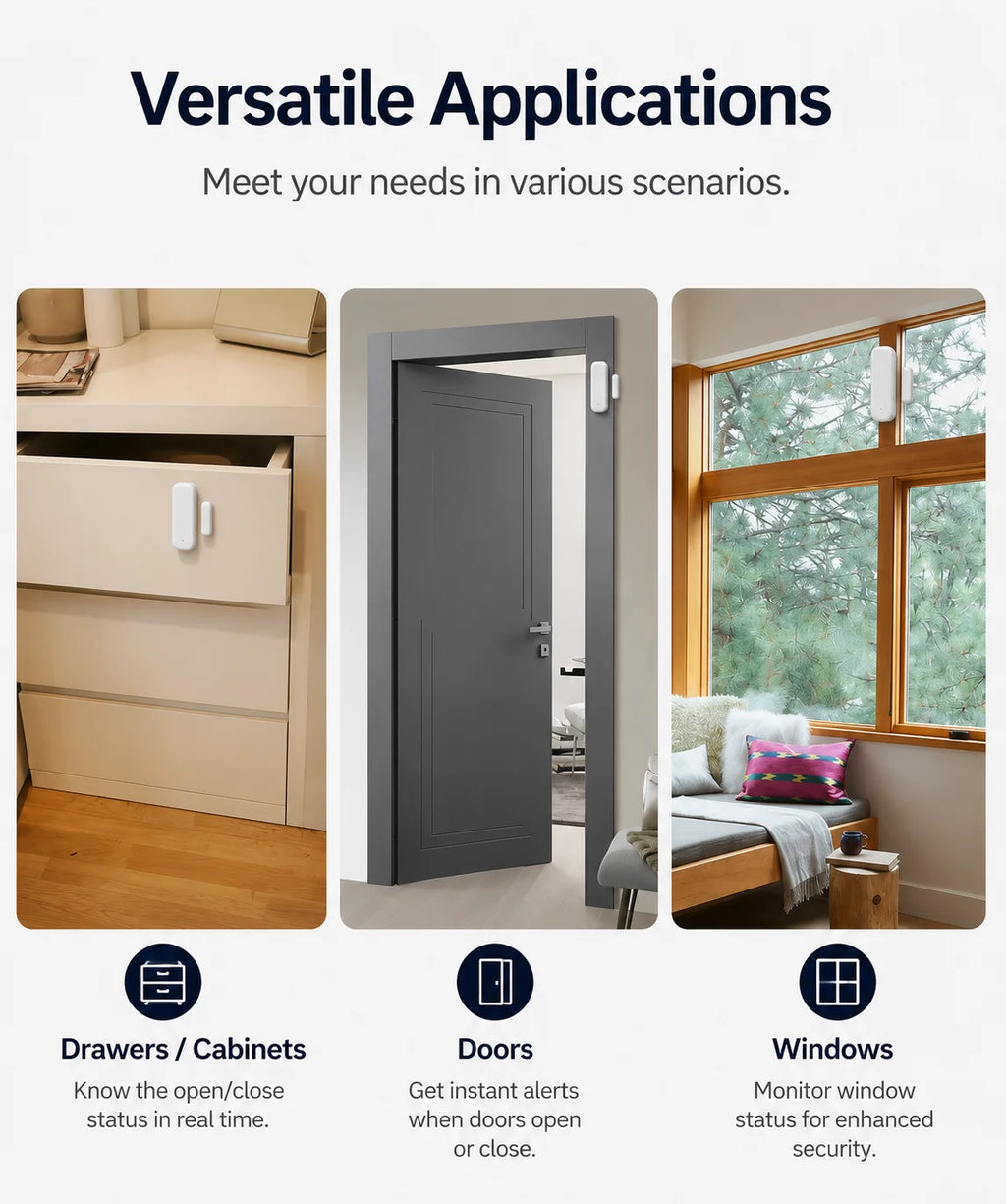 Tuya Door and Window Magnetic Smart Sensor with Zigbee and Wi-Fi connectivity, compatible with Alexa and Google Home