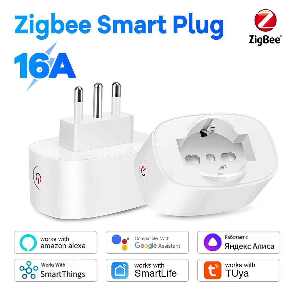 Italian Chilean Plug EU Compatible Zigbee Smart Socket BSD60 16A20A Power Monitor App Remote Control for Alexa Google Assistant