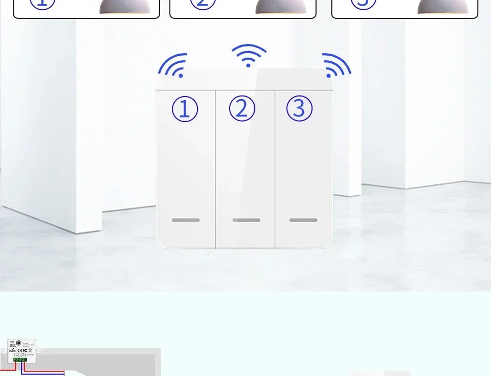 Wireless Wall Light Switch 433Mhz 1/2/3 Wall Light Panel Switch LED Interrupter Switch for Lighting 110V 220V Wireless Control