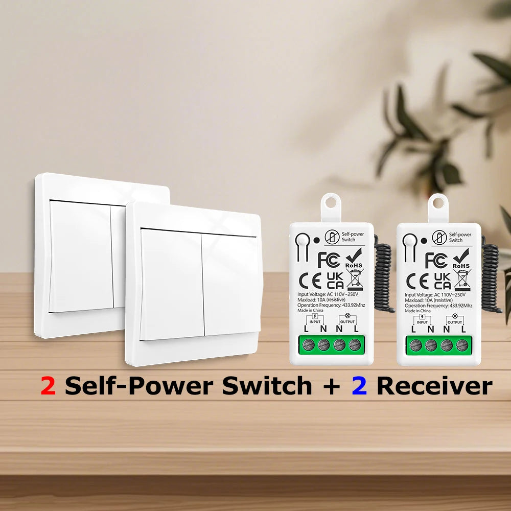 433MHz Wireless Self-Powered Light Switch AC 110V 220V Receiver RF 86 Wall Switch No need Battery for Home Appliance LED Lamp