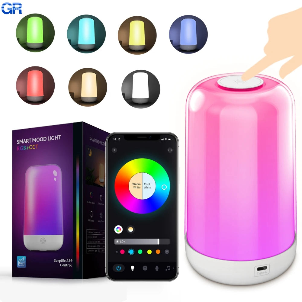Smart 16 Color LED Table Lamp Touch & Bluetooth APP Control Dimmable Rechargeable Bedside Night Lamp for Room Decor