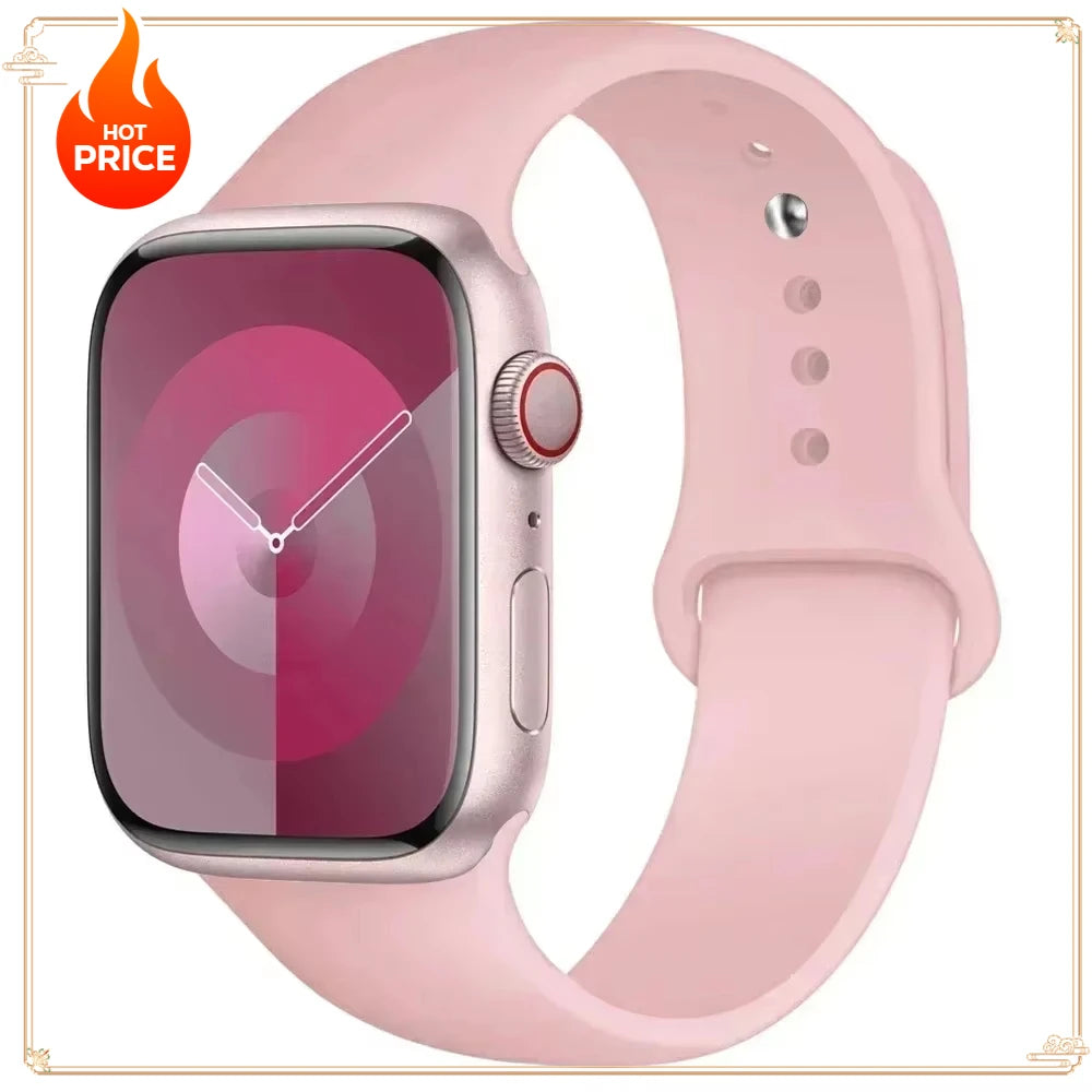 Original Silicone Strap for Apple Watch Band 38/40/41/42/44/45/46MM 49mm Bracelet for Iwatch Serie 10 9 7 4 5 6 8 SE Ultra 2 3