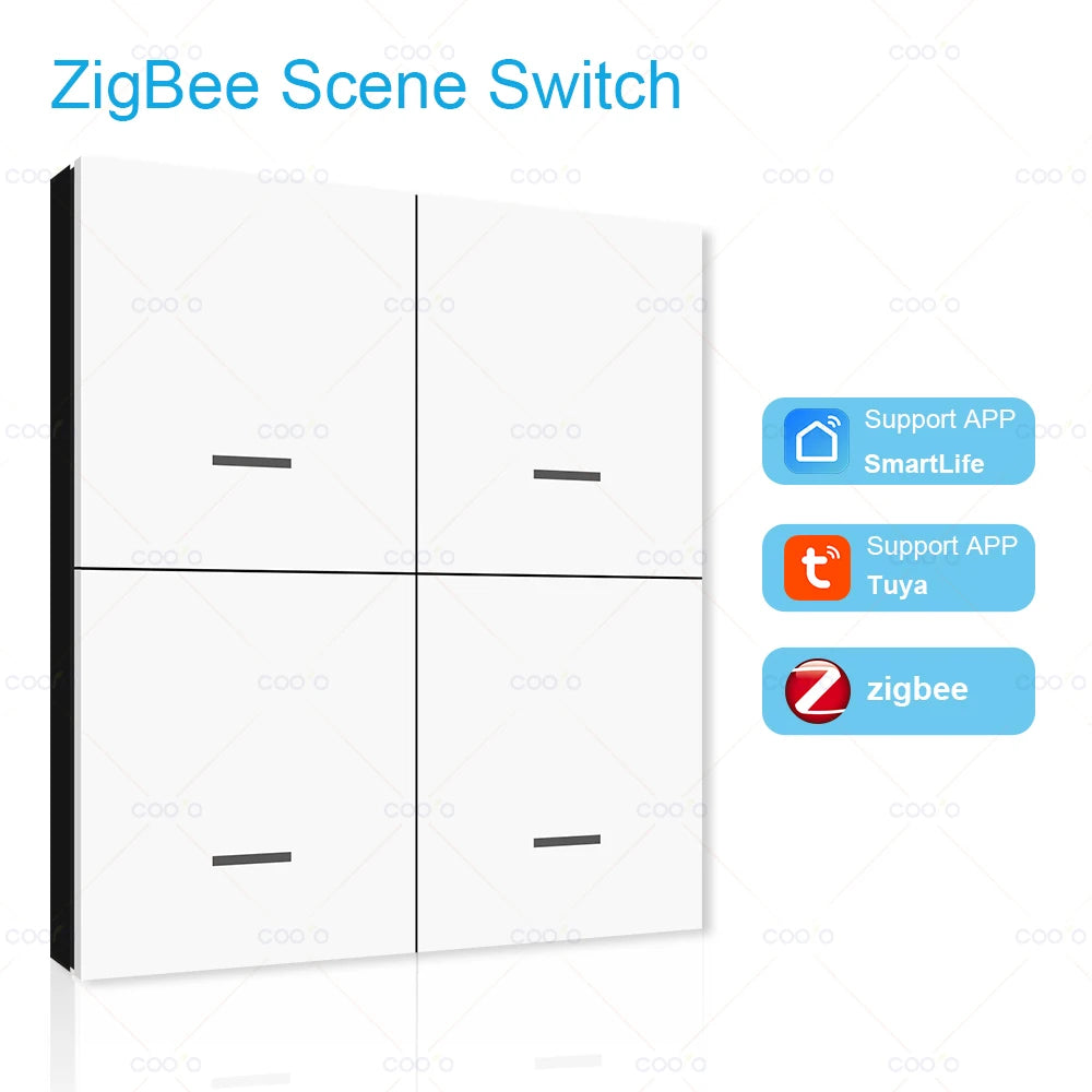 Tuya Zigbee Wireless Smart Scene Switch 4 Gang 12 Modes Home Automatic Lighting Scene Button Controller Need ZigBee Gateway