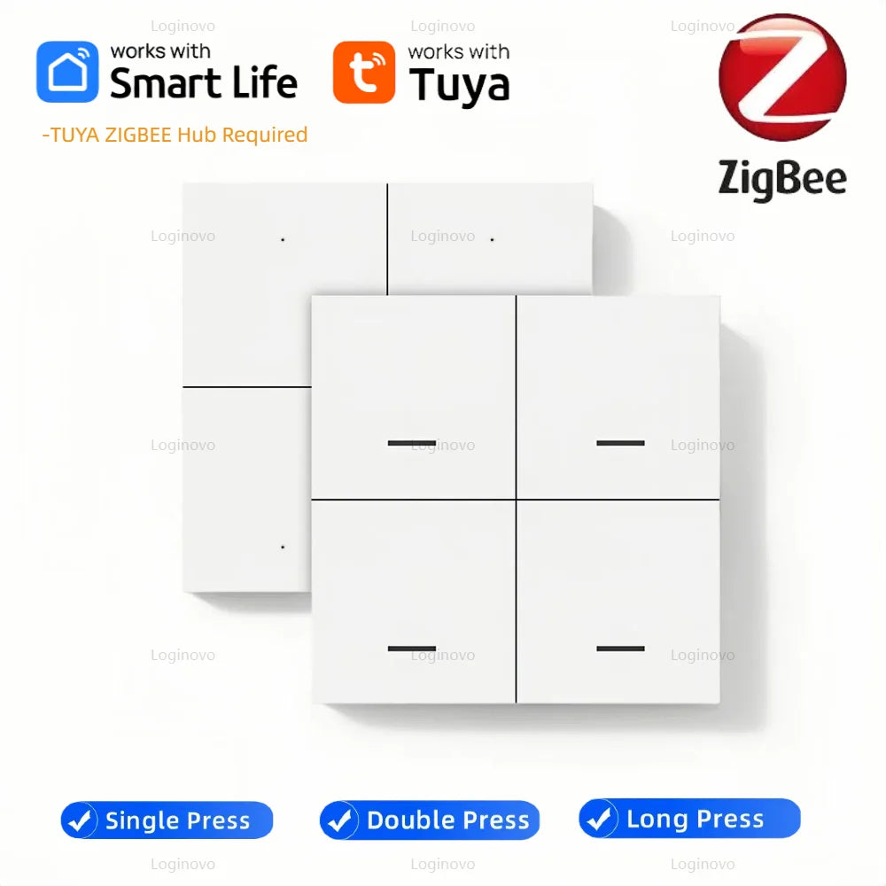 ZigBee Scene Switch 4 Gang 12 Scenario Wireless Push Button Controller Battery Powered Smart Life Tuya APP Home Automation