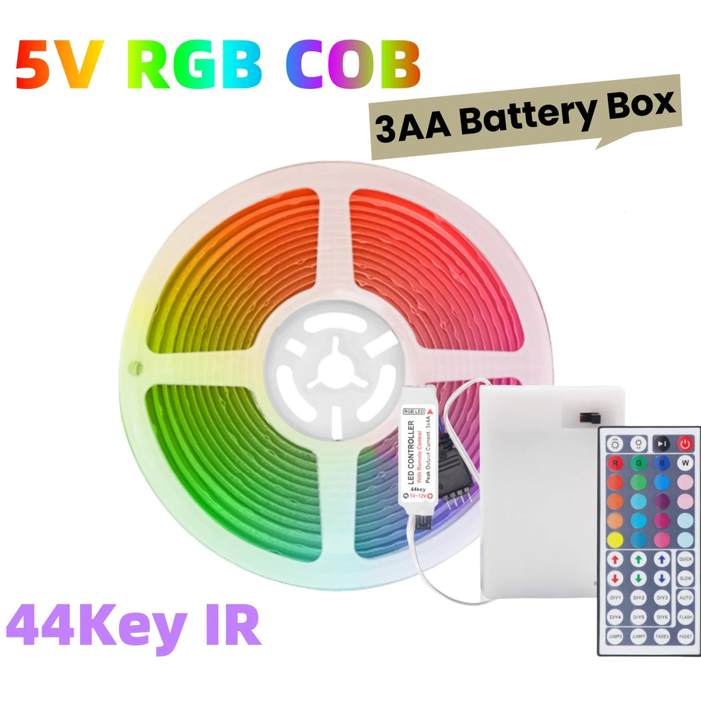 5V AA Battery RGB COB LED Strip Light Smart Bluetooth Dimmable Color Changing Flexible Tape Ribbon TV BackLight 17/24/44Key