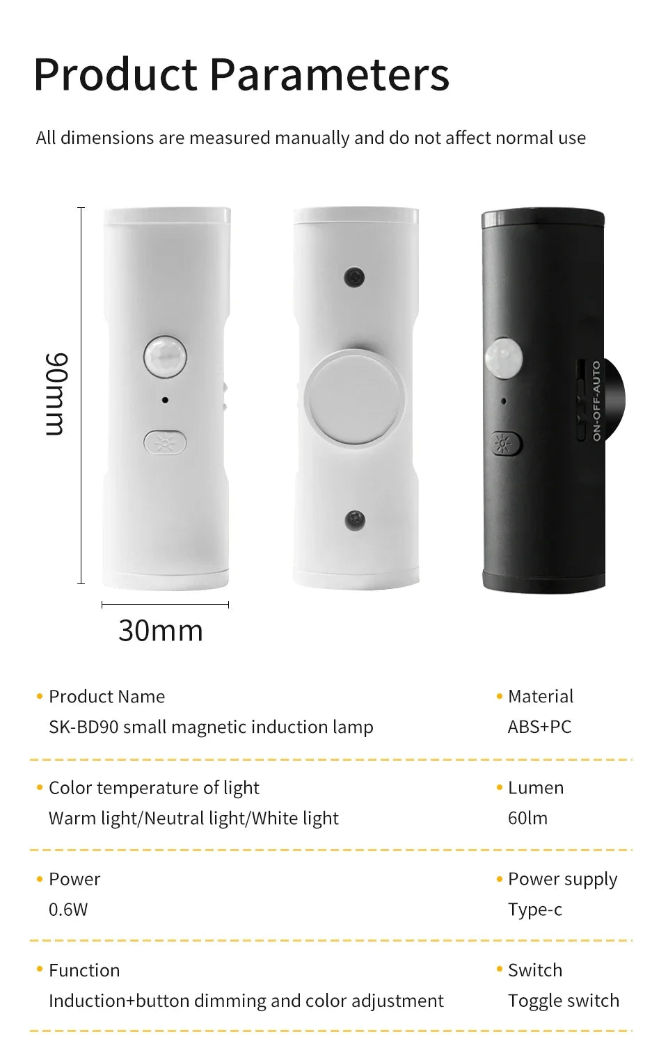 Rechargeable LED Night Light Motion Sensor Double-head Wall Lamp Magnetic Spotlight 3 Color For Bedroom Closet Stair Lighting