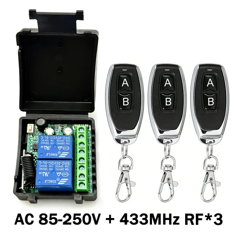 433MHz RF Wireless Remote Control Switch 6-30V 85-250V 2CH Relay Receiver For Door Electromagnetic lock Motors Lighting DIY etc