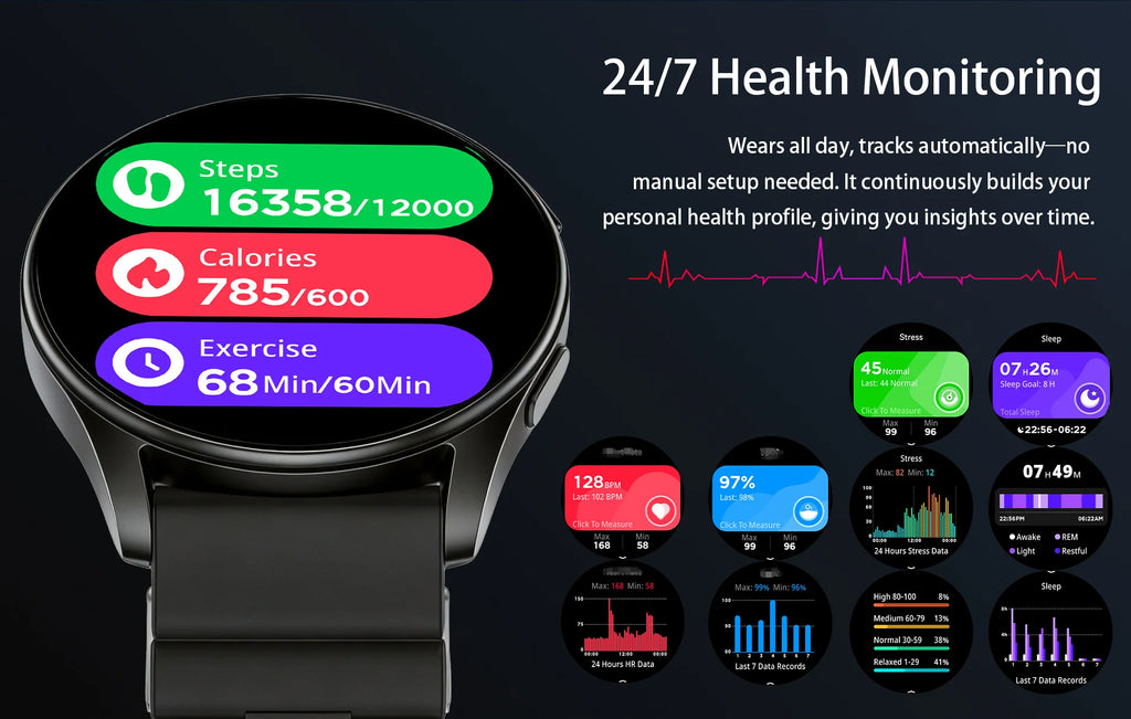 Men's and women's smartwatches, wireless dialing, fitness trackers, compatible with IOS and Android wearable smart wristbands