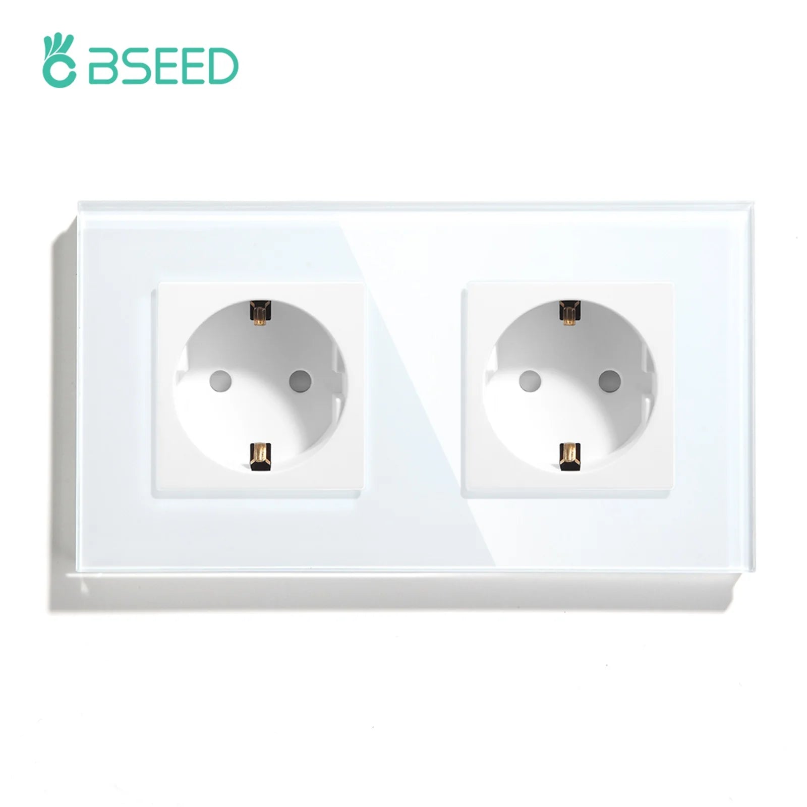 BSEED EU Standard Single Wall Socket Double Power Plugs With White Black Crystal Glass Panel Triple Outlets 16A 110V-250V
