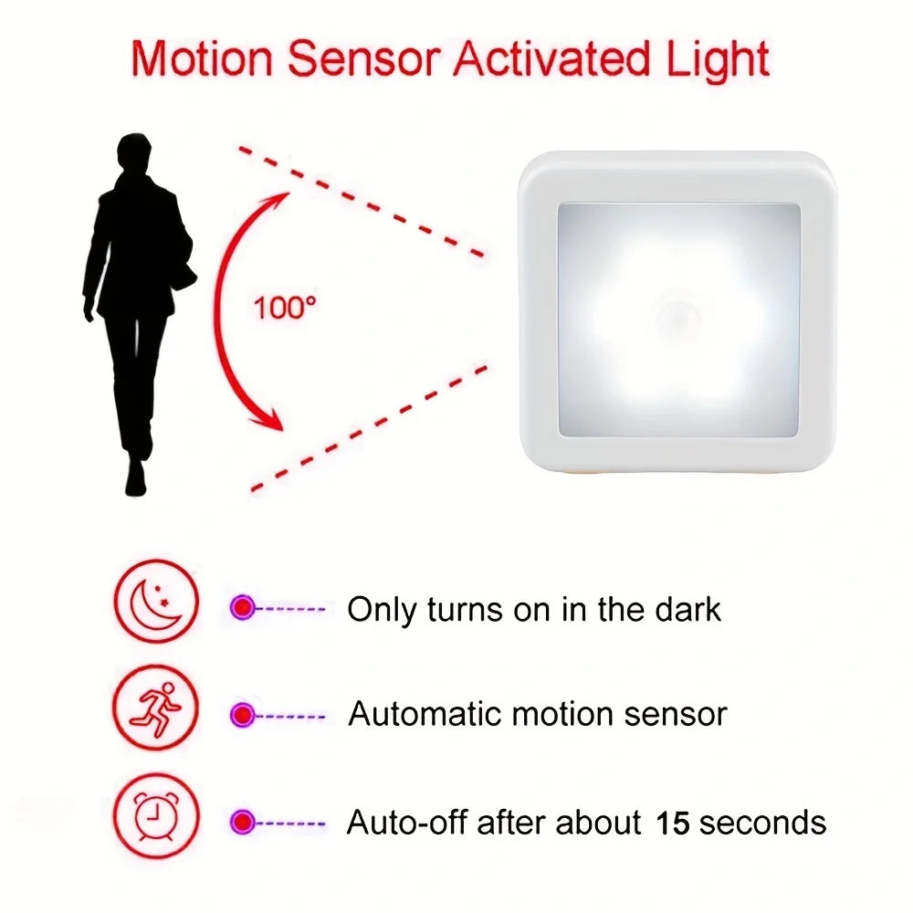 1pc 6-LED motion sensor night light, square induction lamp, LED wall lamp, office interior decoration light, office staircase