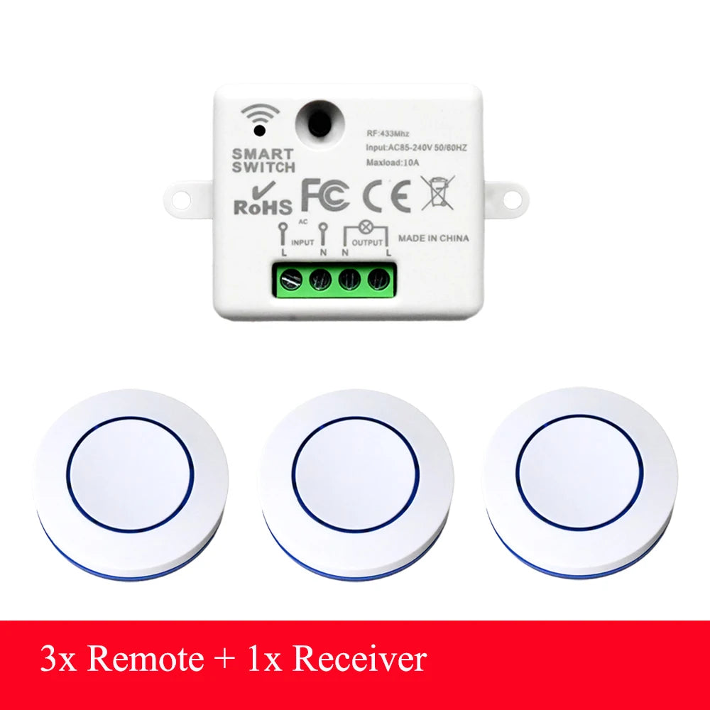AXUS 110V 220V Mini Receiver 433HMz Wireless Round Button Remote RF Safey Switch Module 2200W Fr Home LED Lamp Bulb