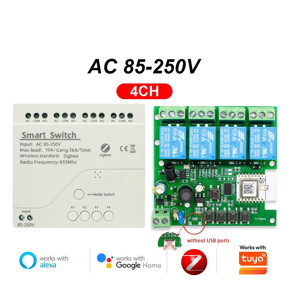 Zigbee 1 2 4 Gang Switch Relay Module Dc 12v 24v 220v Dry Contact 4CH Din Rail Controller Works with Tuya Alexa Gateway Required