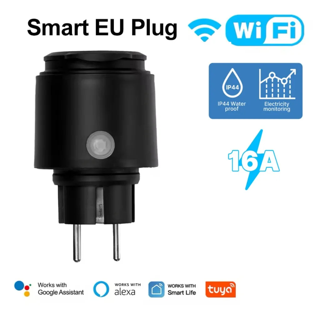 Tuya WiFi Smart Plug 16A EU Socket, Outdoor Waterproof Smart Outlet with Energy Monitor, Works Alexa Google Home