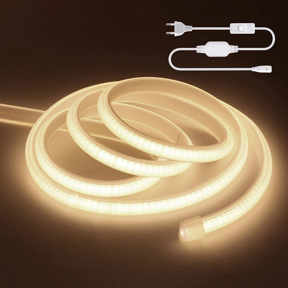 220V Switch COB LED Neon Strip Light 288LED AC EU Power Plug Kit White Pink Red 10 Color Waterproof Flex Tape Home Kitchen Decor