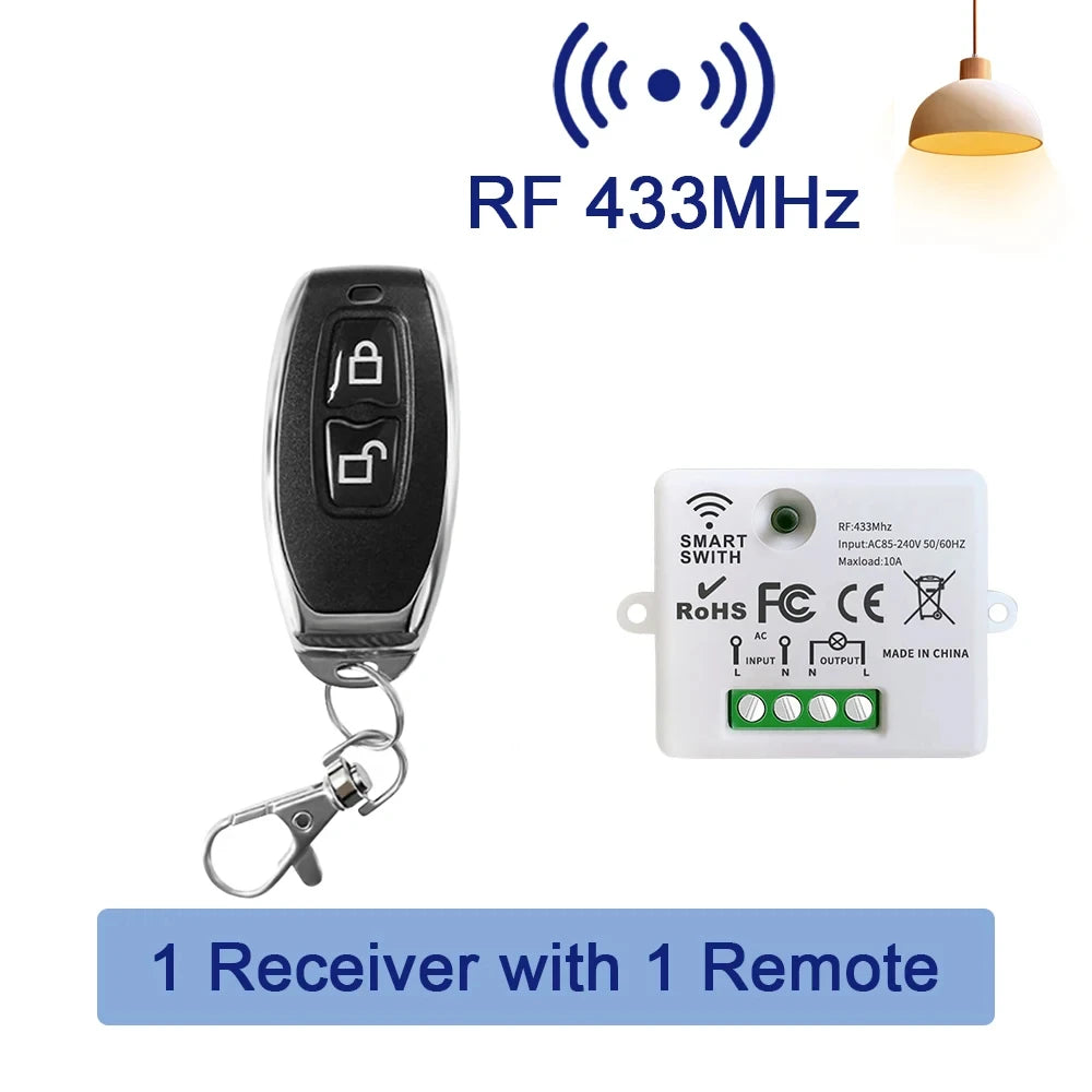 433MHz Wireless Remote Control Light Switch AC 220V 10A On Off Remote Controller Transmitter Wall Panel Switch For Lighting Led