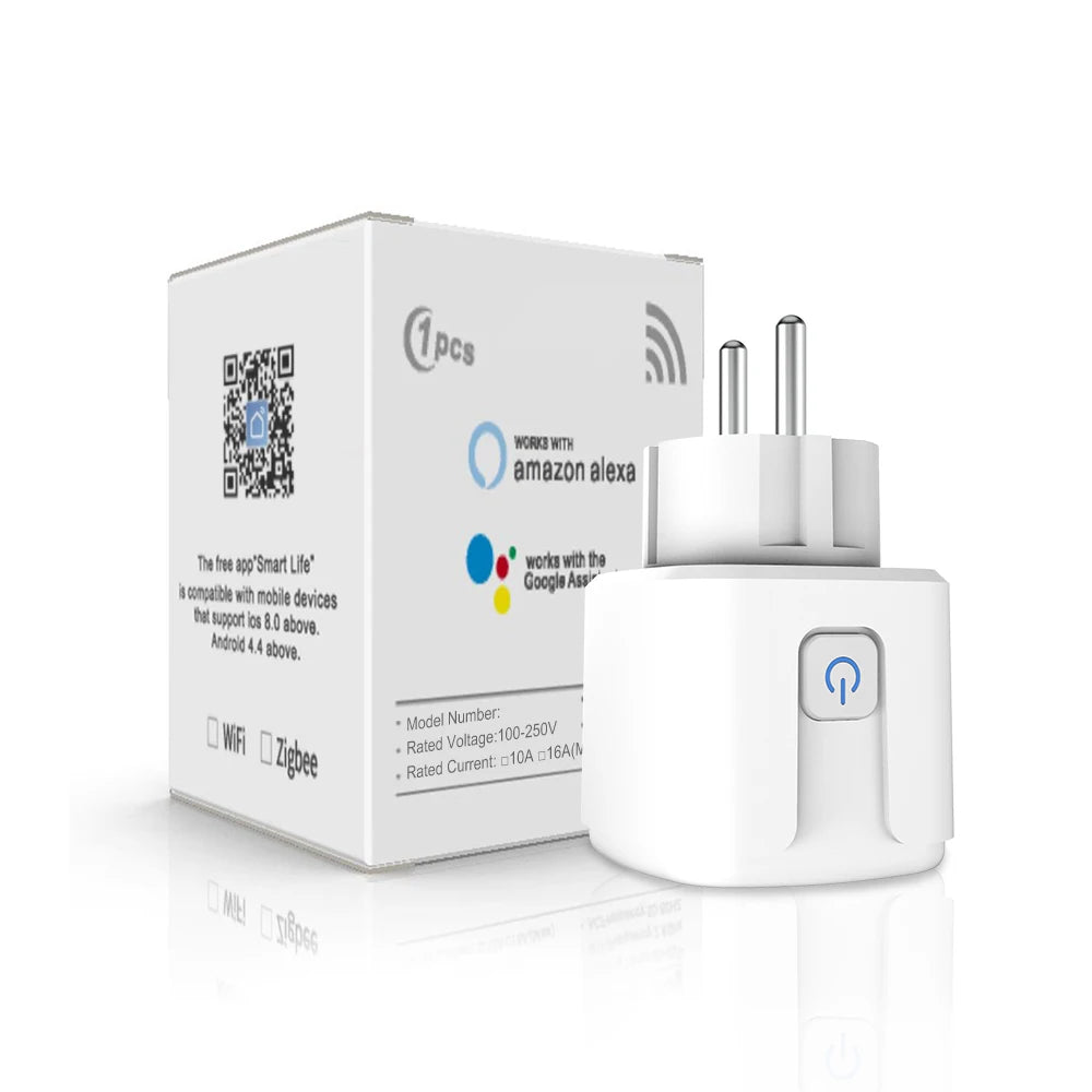 Tuya Wifi Smart Plug EU 16/20A with Power Monitor Function Wireless App Voice Remote Control Socket Works with Alexa Google Home
