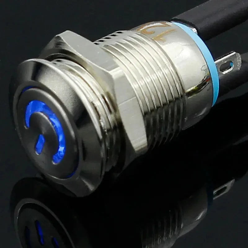 1PC 12mm 3V 5V 12V 220V Angel Eye Aluminum Metal LED Power Push Button Switch Self-reset Metal Switch Normally Open