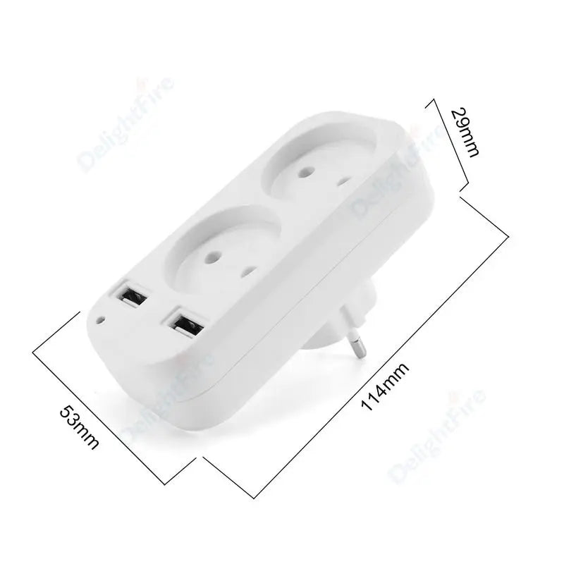 EU Plug Adapter Wall Outlet USB 1 To 2 Way European Standard Extender Socket With 2 USB Port Power Strip AC Convert Adaptor