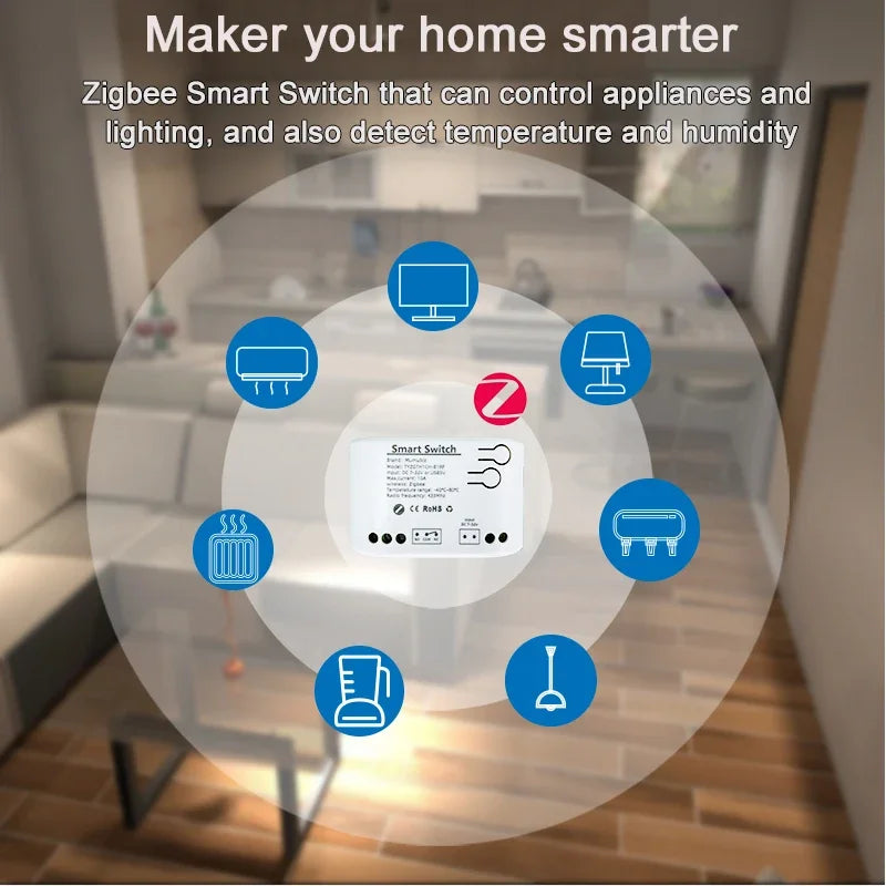 Tuya Smart TH10 Zigbee Switch with Temperature and Humidity Sensor Passive Dry Contact Zigbee Relay Work with Home Assistant