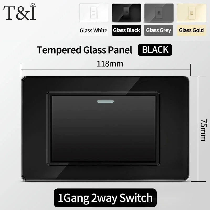 118 Series Black Tempered Glass Wall Switch Socket Italy Standard 16A Outlet with USB Type-C 20W Fast Charging for Home Office