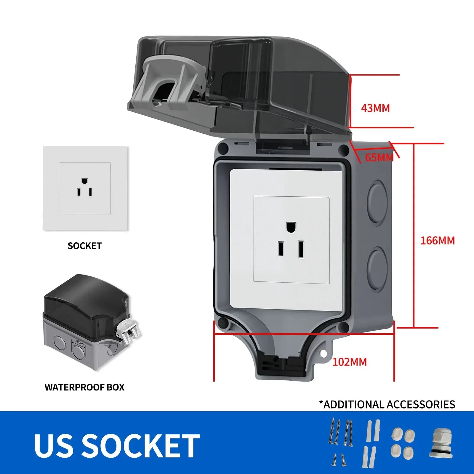 EU Socket IP66 Weather Dustproof Outdoor Plug Wall Socket Outlet Double Socket for Garden Garage Use Waterproof Box