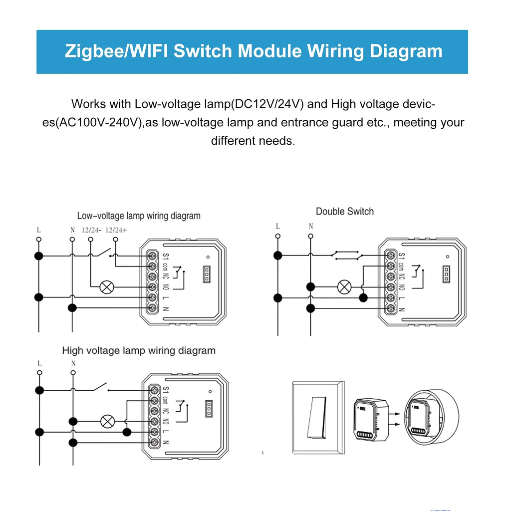 Tuya ZigBee3.0 WiFi Smart Switch Smart Home Dry Contact Module DC 12/24V AC 100-240V DIY Breaker Relay Works with Alexa Google