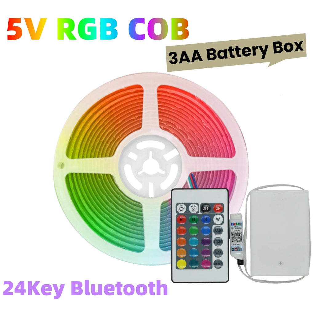 5V AA Battery RGB COB LED Strip Light Smart Bluetooth Dimmable Color Changing Flexible Tape Ribbon TV BackLight 17/24/44Key
