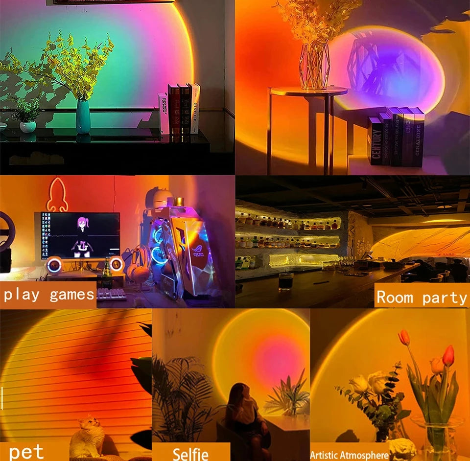 Sunset Projector Lamp Bluetooth Night Light Rainbow Atmosphere Light Room Decor Background Wall Decoration Bedroom Table Lamp