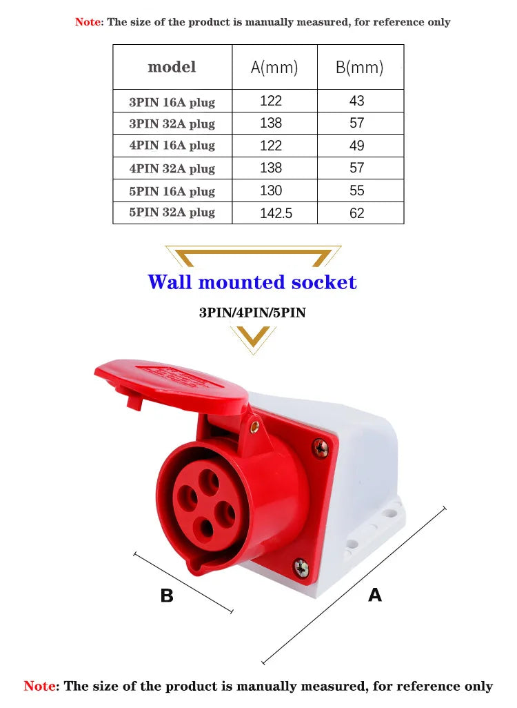 IP44 Industrial Plug and Socket Waterproof Connector 3PIN 4PIN 5PIN 16A/32A  Waterproof Electrical Connection Wall Mount Socket