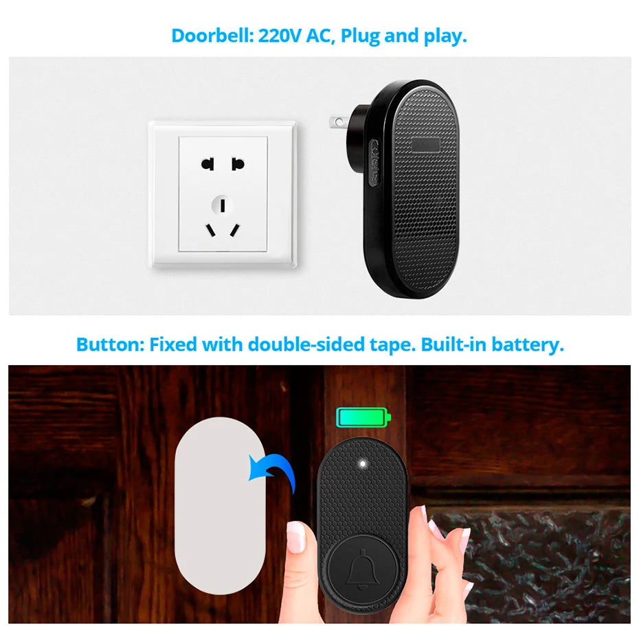 KERUI Wireless Doorbell with 33 Songs Melody Smart Home Welcome Chime Kit 4 Level Volume Intelligent Door Bell 150m Transmission