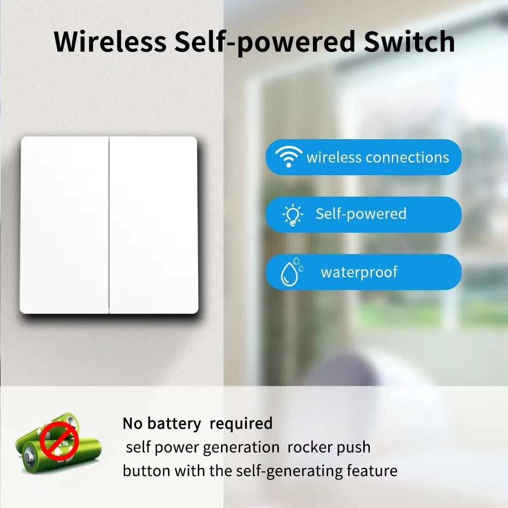 RF433 Self-Powered Wireless Light Switch, Kinetic Energy No Battery,Long Range Wall-Penetrating Signal, Easy Retrofit for Home