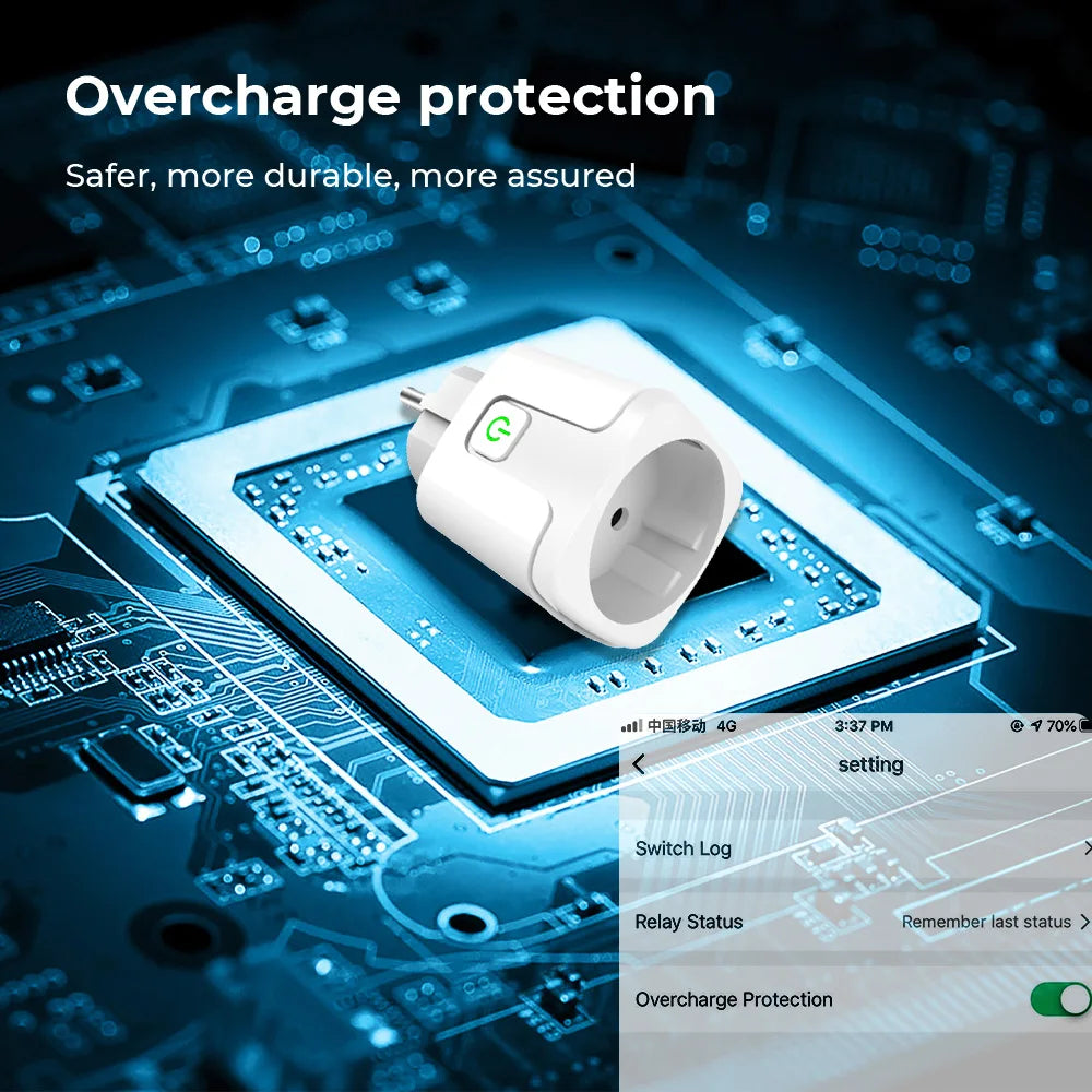 Tuya Smart Life APP Control Works With Alexa Google Home Smart Plug WiFi Socket EU 16A/20A With Power Monitor Timing Function T