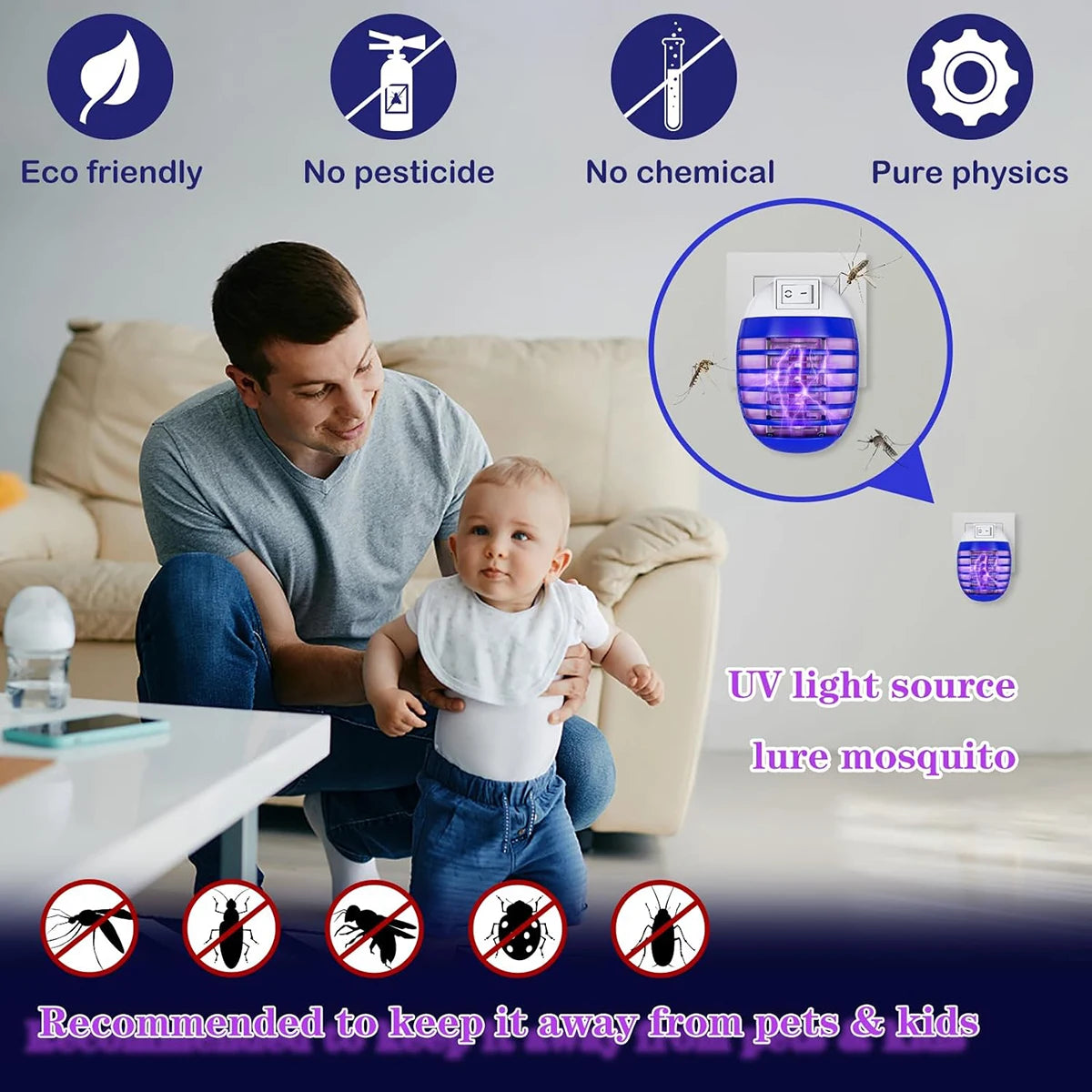 2Pcs LED Socket Mosquito Killer Lamp US/EU Plug Electric Mosquito Fly Bug Insect Trap Killer Night Lamp